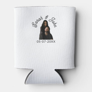 Couple face photo add name date simple wedding can cooler