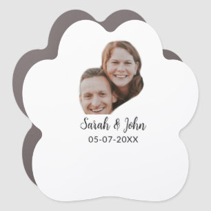 Couple face photo add name date simple wedding car magnet