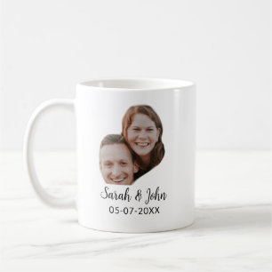 Couple face photo add name date simple wedding coffee mug