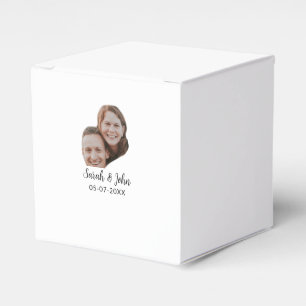 Couple face photo add name date simple wedding favor boxes