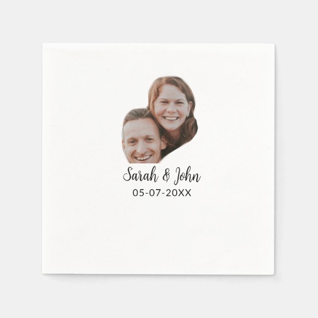 Couple face photo add name date simple wedding  napkins (Front)