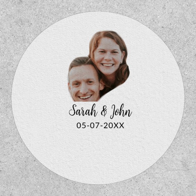 Couple face photo add name date simple wedding  patch (Front)