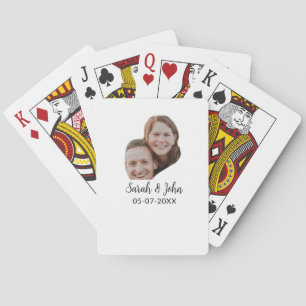 Couple face photo add name date simple wedding poker cards
