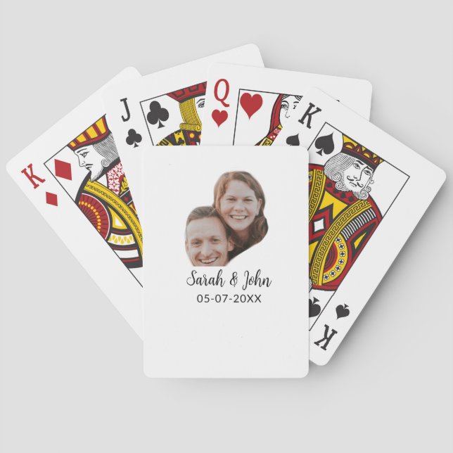 Couple face photo add name date simple wedding  poker cards (Back)