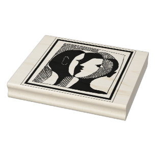 Couple Faces Rubber Design Stamp