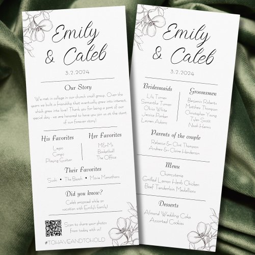 Couple Facts Black and White Floral Wedding Program