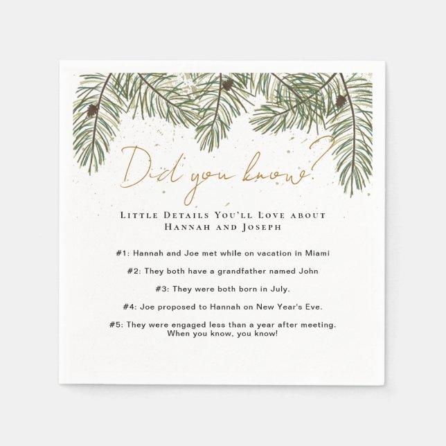 Couple Facts Pine & Gold Christmas Festive Wedding Napkins (Front)