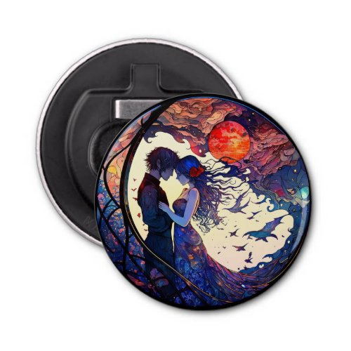 Couple Faux Stained Glass Button Bottle Opener