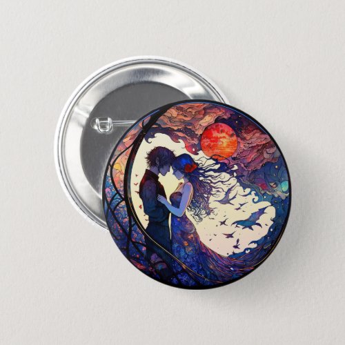 Couple Faux Stained Glass Round Button