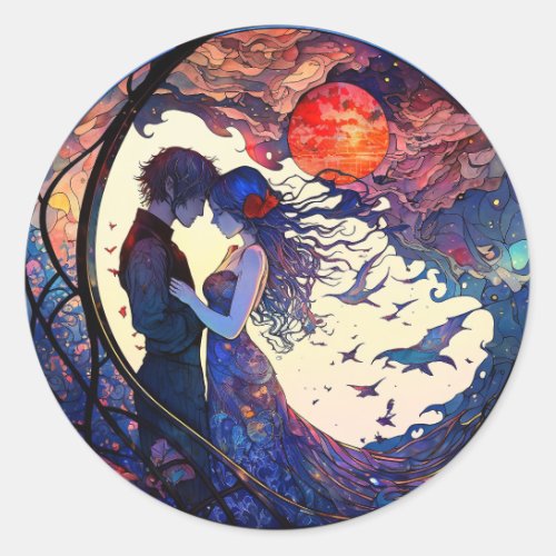 Couple Faux Stained Glass Round Sticker