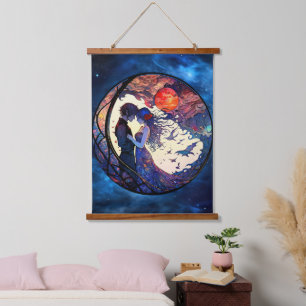 Couple Faux Stained Glass Wall Tapestry