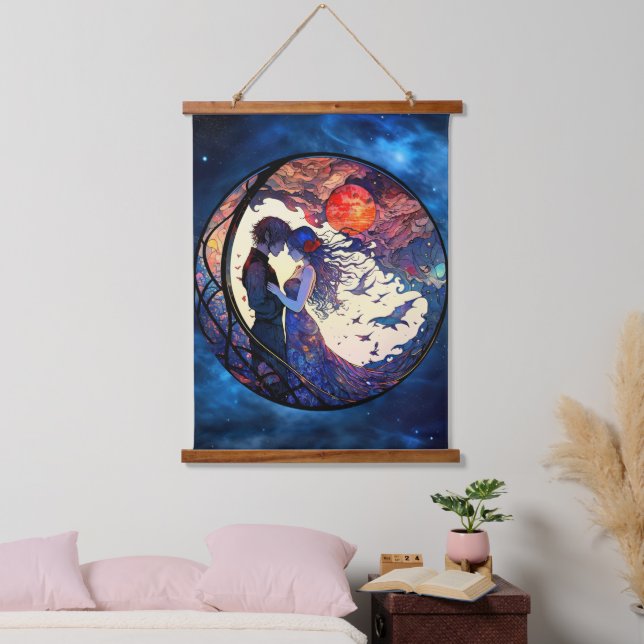 Couple Faux Stained Glass Wall Tapestry (Bedroom)