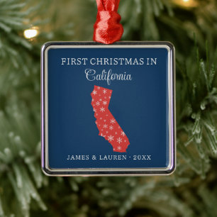 Couple First Christmas In California State Blue Metal Ornament