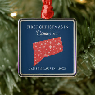 Couple First Christmas In Connecticut USA State Metal Ornament
