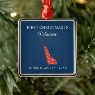 Couple First Christmas In Delaware USA State Metal Ornament