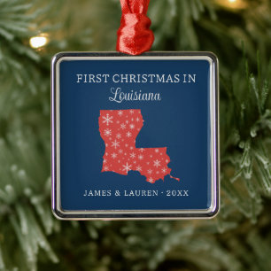 Couple First Christmas In Louisiana USA State Metal Ornament