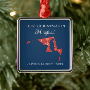 Couple First Christmas In Maryland USA State Metal Ornament