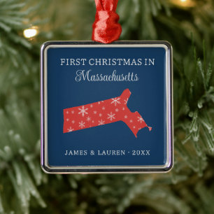 Couple First Christmas In Massachusetts USA State Metal Ornament