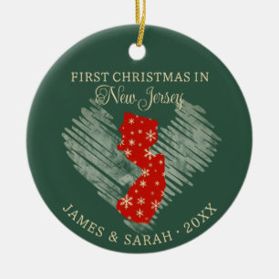 Couple First Christmas In New Jersey State USA Ceramic Ornament