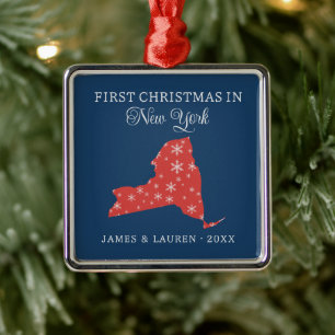 Couple First Christmas In New York USA State Metal Ornament
