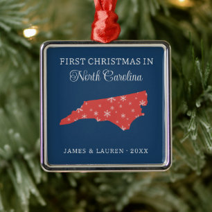 Couple First Christmas In North Carolina USA State Metal Ornament