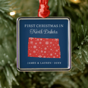 Couple First Christmas In North Dakota USA State Metal Ornament