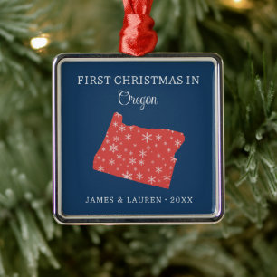 Couple First Christmas In Oregon USA State Metal Ornament