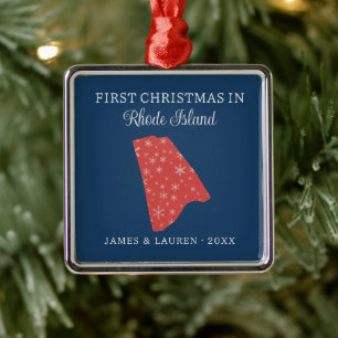 Couple First Christmas In Rhode Island USA State Metal Ornament