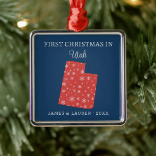 Couple First Christmas In Utah USA State Metal Ornament