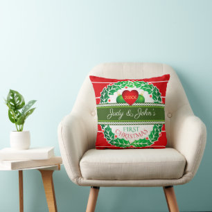Couple First Christmas on RED Throw Pillow