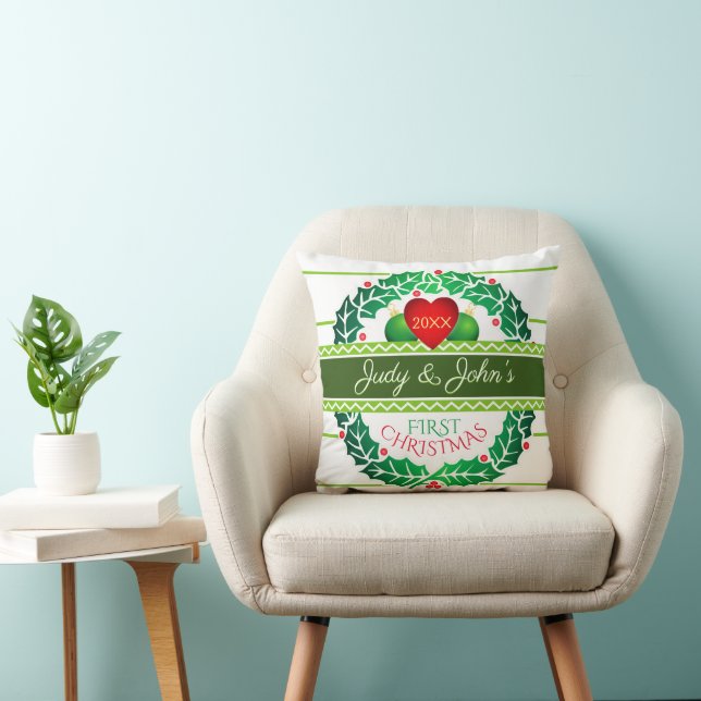 Couple First Christmas on WHITE Throw Pillow (Chair)