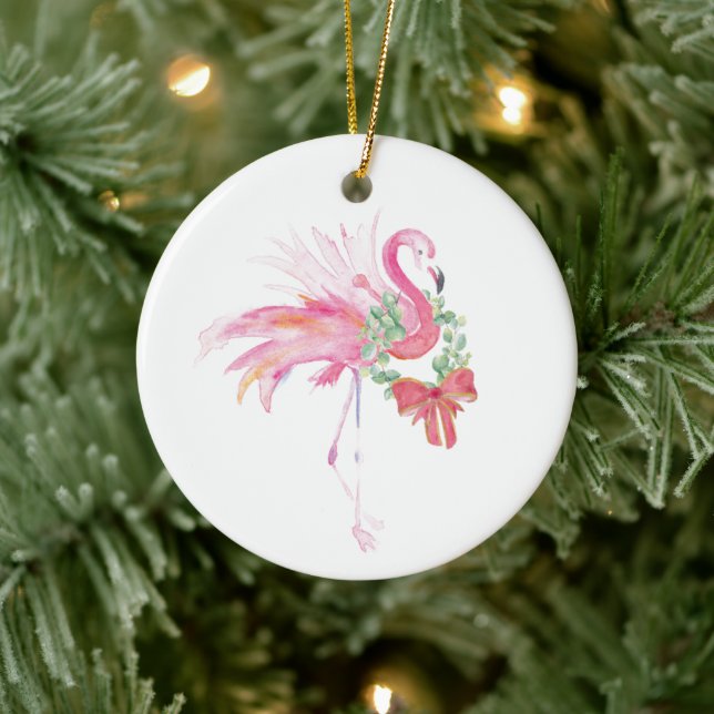 Couple First Christmas Ornament Pink Flamingo (Tree)