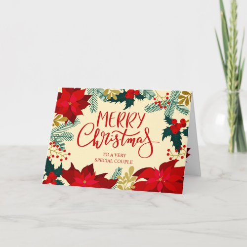 Couple Floral and Holly Merry Christmas Card