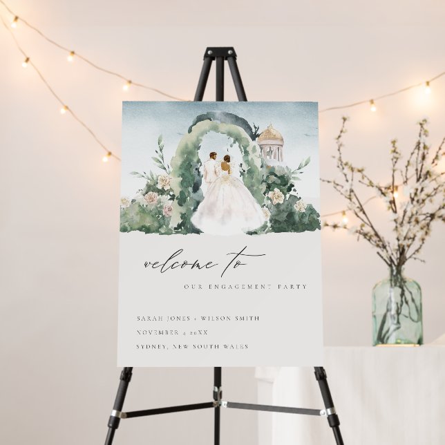 Couple Floral Arch Botanical Engagement Welcome Foam Board (In Situ (Stand))