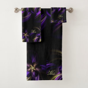 Couple Floral Black Yellow Purple His Hers Bath Towel Set