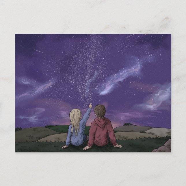 Couple Friends Stargazing Galaxy Night Sky Holiday Postcard (Front)