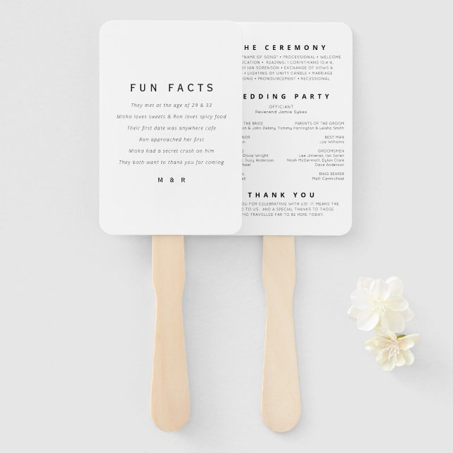 Couple fun facts, wedding order of events hand fan (Front and Back)