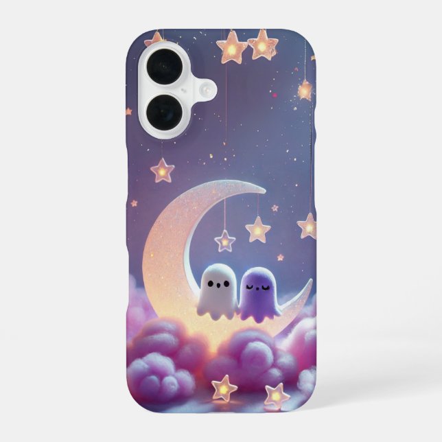 Couple Ghost on Moon Design Iphone Case (Back)