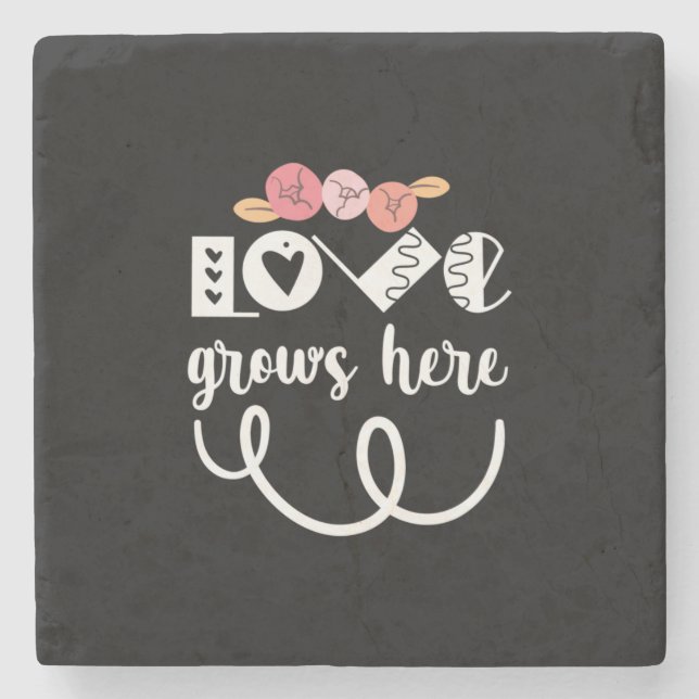 Couple Gift Love Grows Here Stone Coaster (Front)