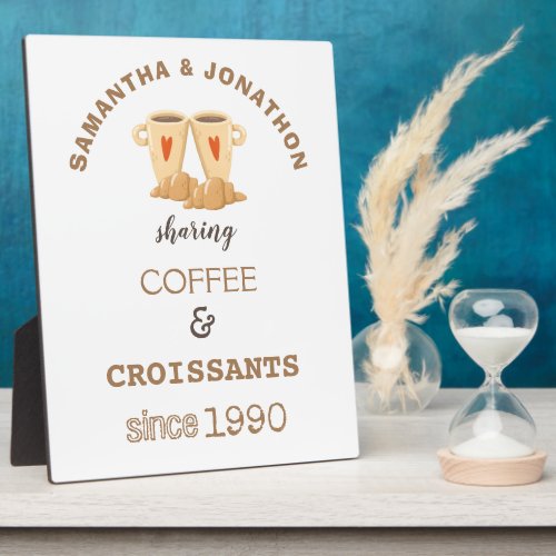 Couple Gift Sharing Coffee Croissants Names Date Plaque