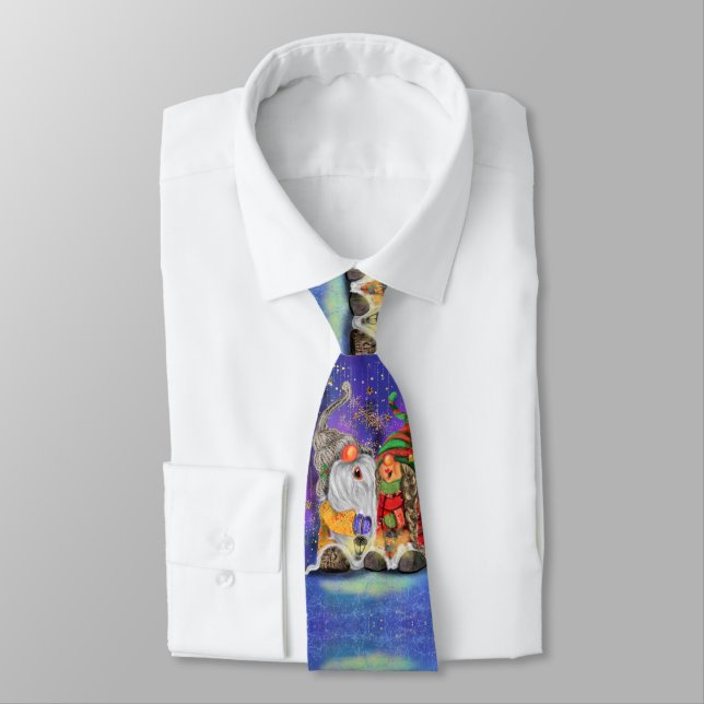 Couple Gnome Funny Christmas Party Neck Tie (Tied)