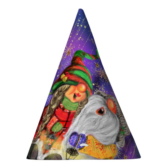Couple Gnomes Singing Happy Christmas Song - Fun Party Hat (Right)