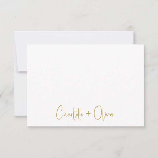 Couple Gold Handwritten Names Wedding Monogram  Note Card (Front)