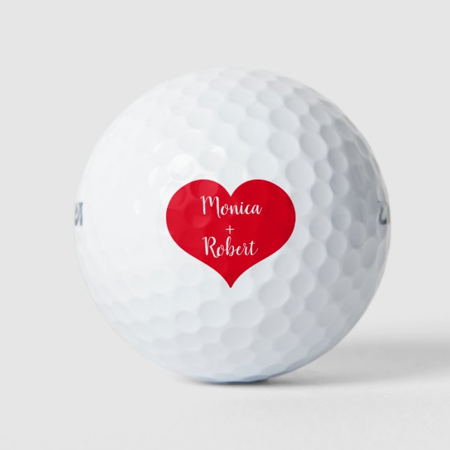Couple Golfer Name Weddings Script Valentines day Golf Balls (Front)