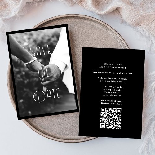 Couple Hands Photo Black  White Save The Date  Invitation