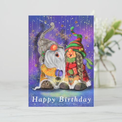 Couple Happy Gnomes Singing Birthday Card