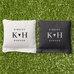 Couple Heart Initials Wedding Monogram Cornhole Bags