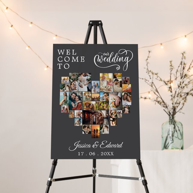 Couple Heart Photo Collage Modern Script Foam Boar Foam Board (In Situ (Stand))