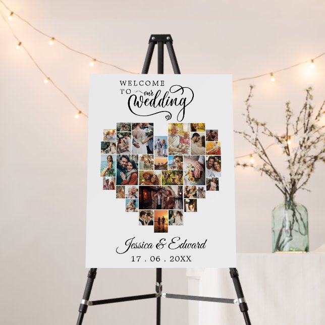 Couple Heart Photo Collage Modern Script Foam Boar Foam Board (In Situ (Stand))