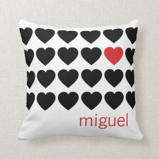 Couple Hearts Pattern Black Red Personalized Name Throw Pillow
